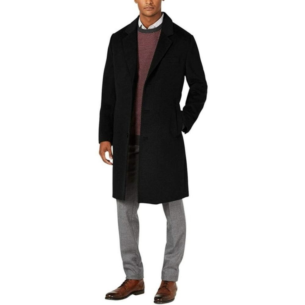 NWT London Fog Men's Signature Wool Blend Top Coat - Black - Size 46L